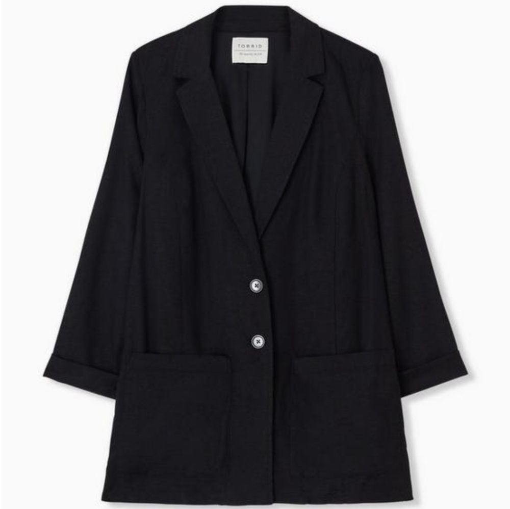 Linen Relaxed Fit Blazer Torrid 2X Black NWT